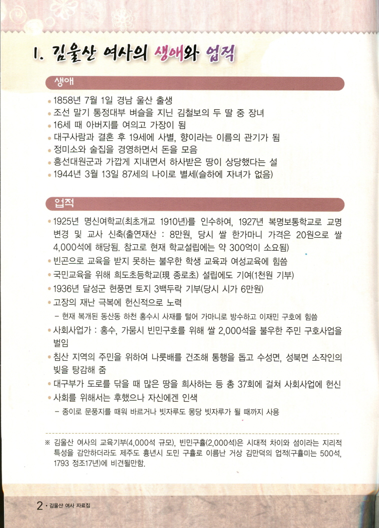 김울산 여사의 생애와 업적